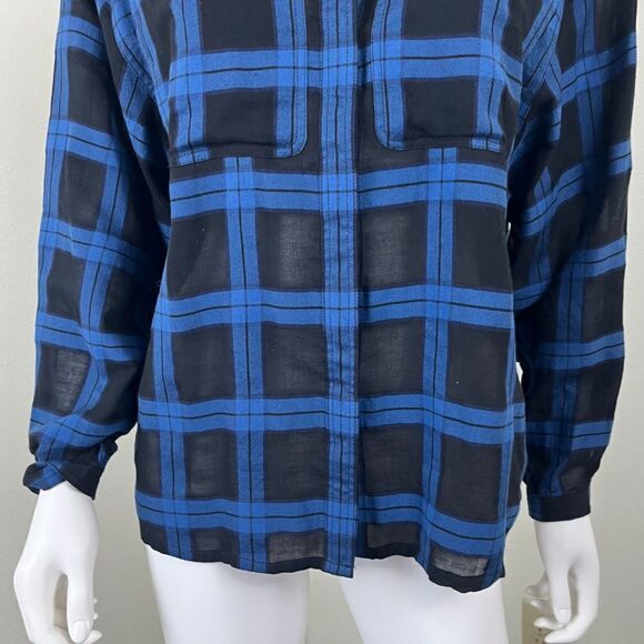 Burberry Brit Womens Size S Blue Black Plaid Cotton Flannel Boxy Blouse NEW Top - Picture 4 of 14